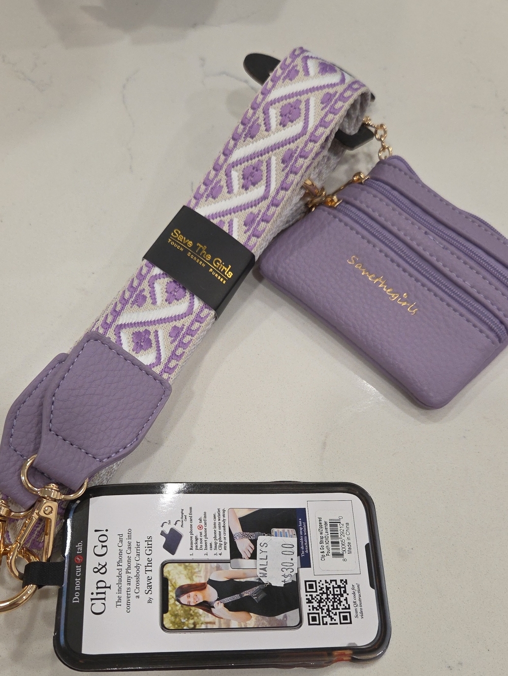 The Girls Lavender Patterned Crossbody Strap with Lavender Coin Pouch